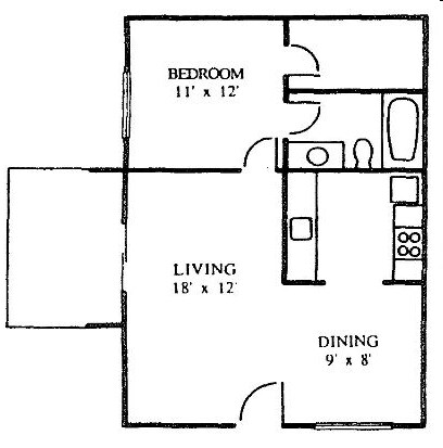 One Bedroom One Bath 175 floor plan